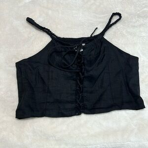 Seek the Label 100% Linen Black Crop Top XS | Lace Up NWOT